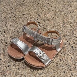 Girls 5C Leather Silver Stride Rite Sandals